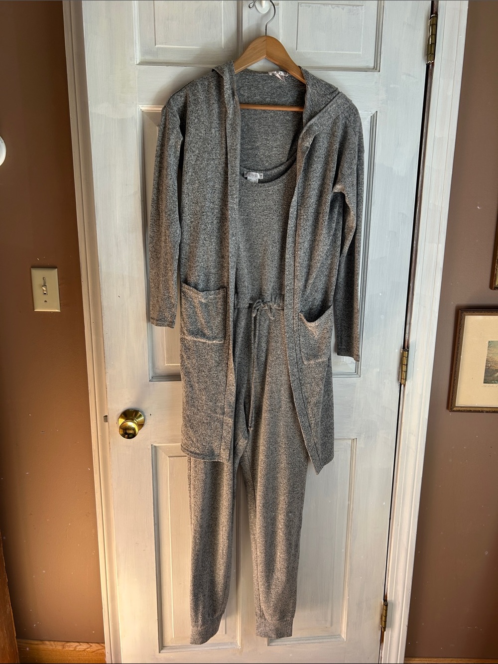 VENUS Grey Sleeveless Knit Jumpsuit with Drawstring Waist with Sweater